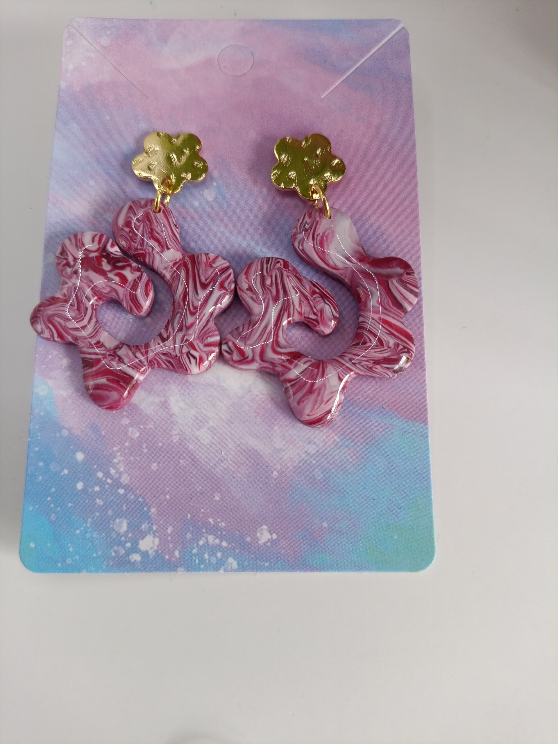 Pendientes flow con flor burdeos - 3