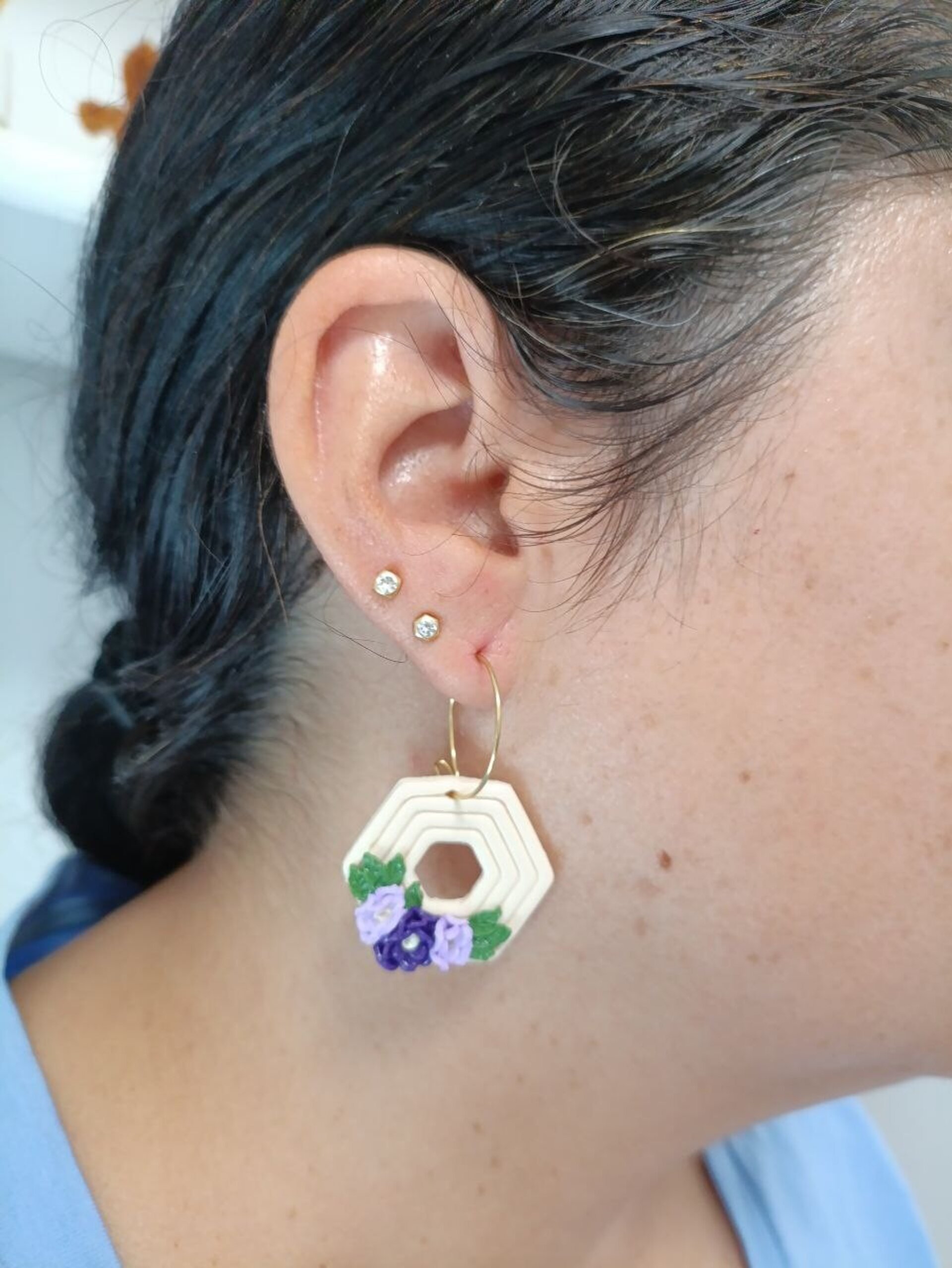 Pendientes de arcilla polimerica Aro Con flores- Jardin - 14