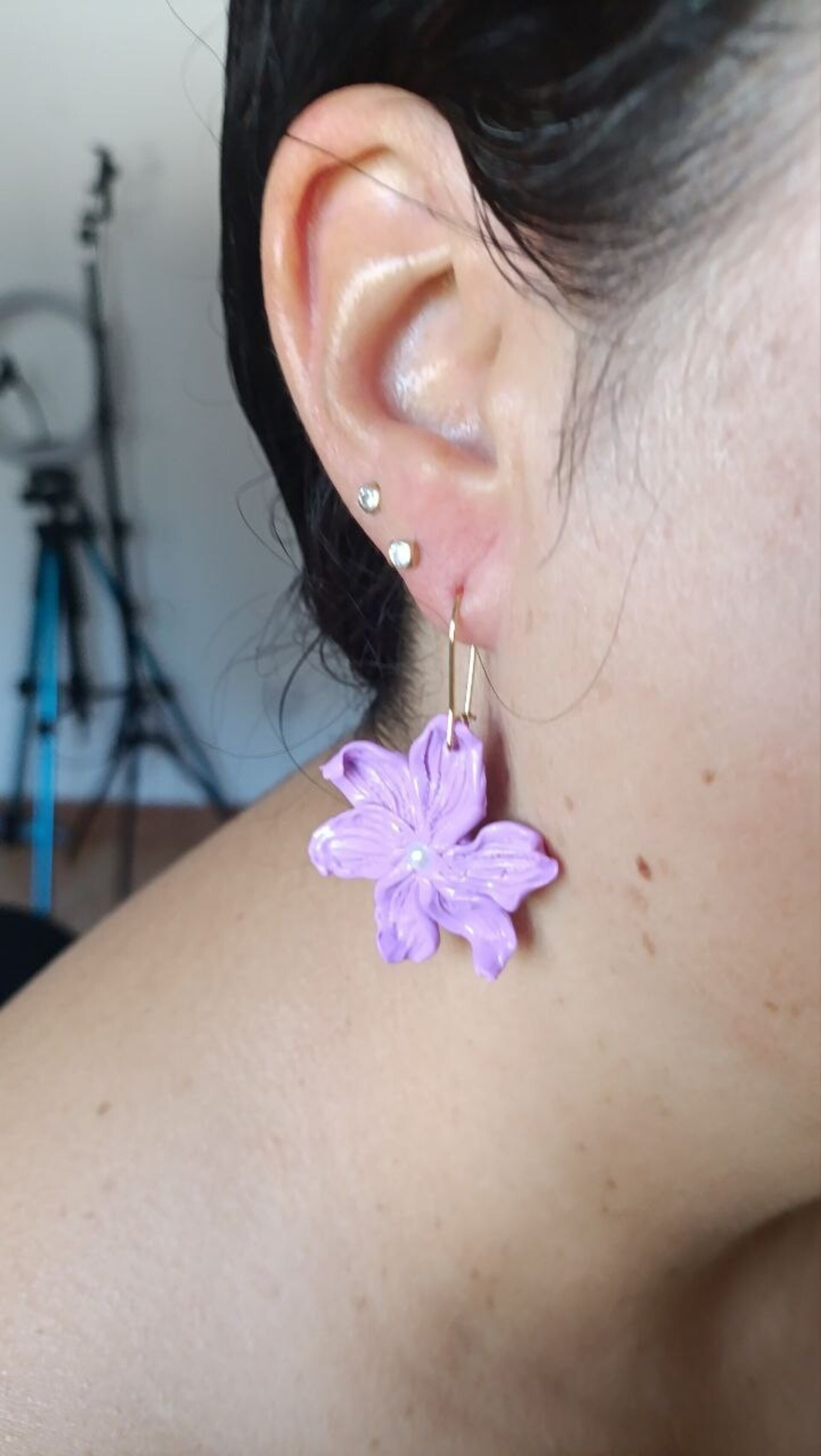 Pendientes Flor Real con Perlita - 3