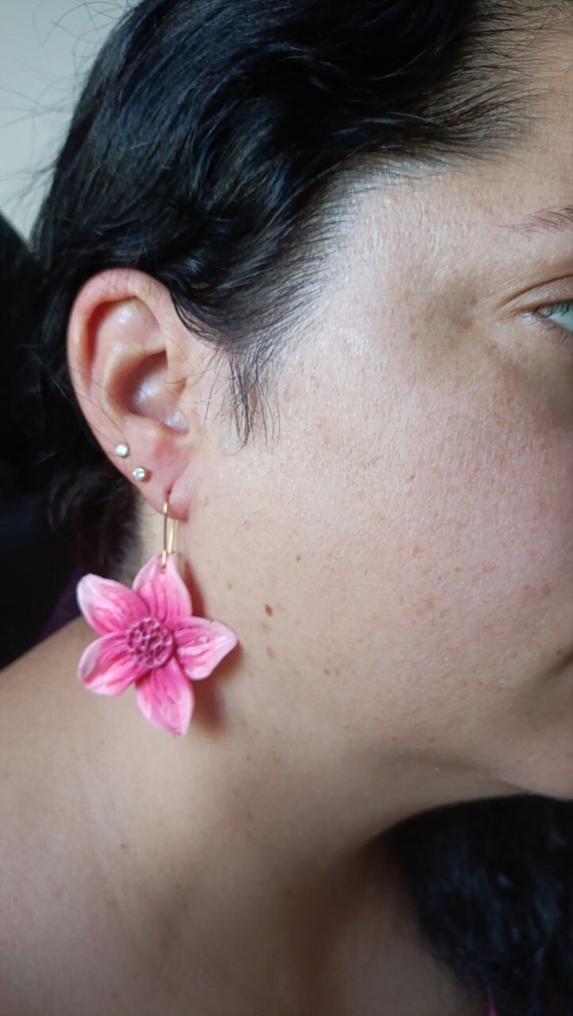 Pendientes de Arcilla Polimerica Flor Lily Rosa - 5