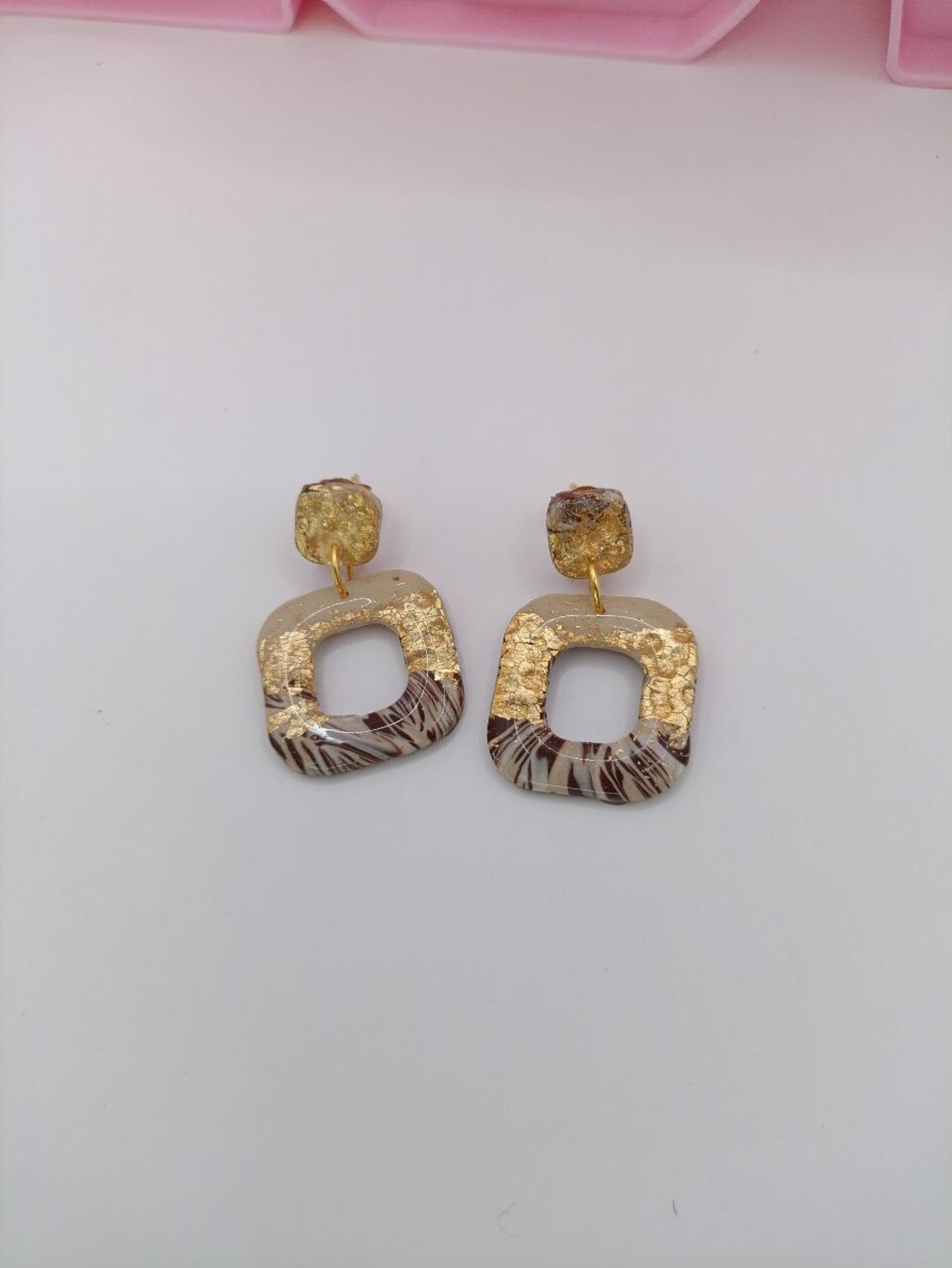 Pendientes de arcilla polimerica cuadrado terrenal - 8
