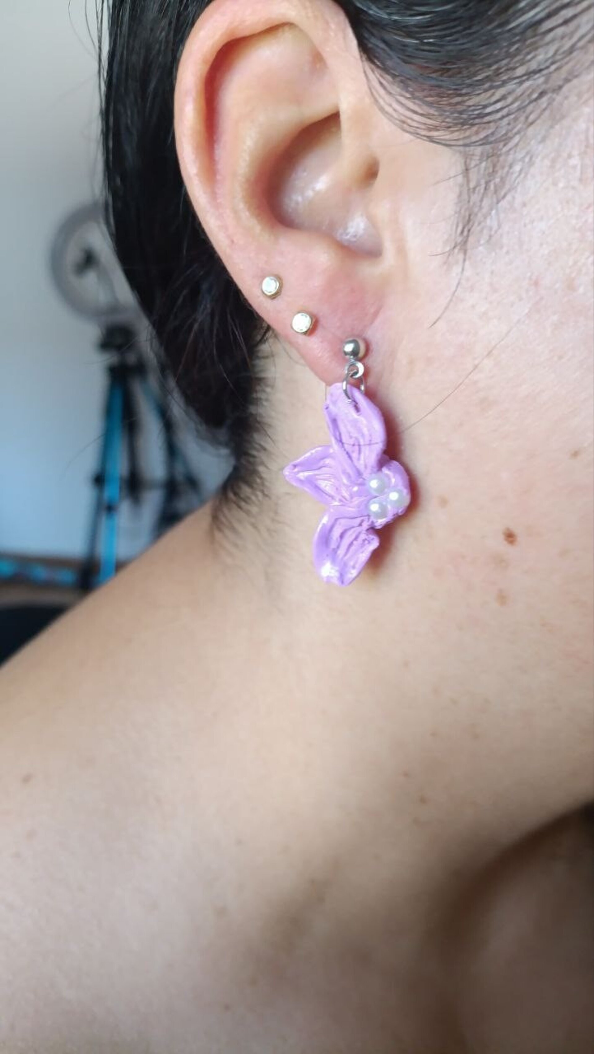 Pendientes Media Flor real con perlitas - 3