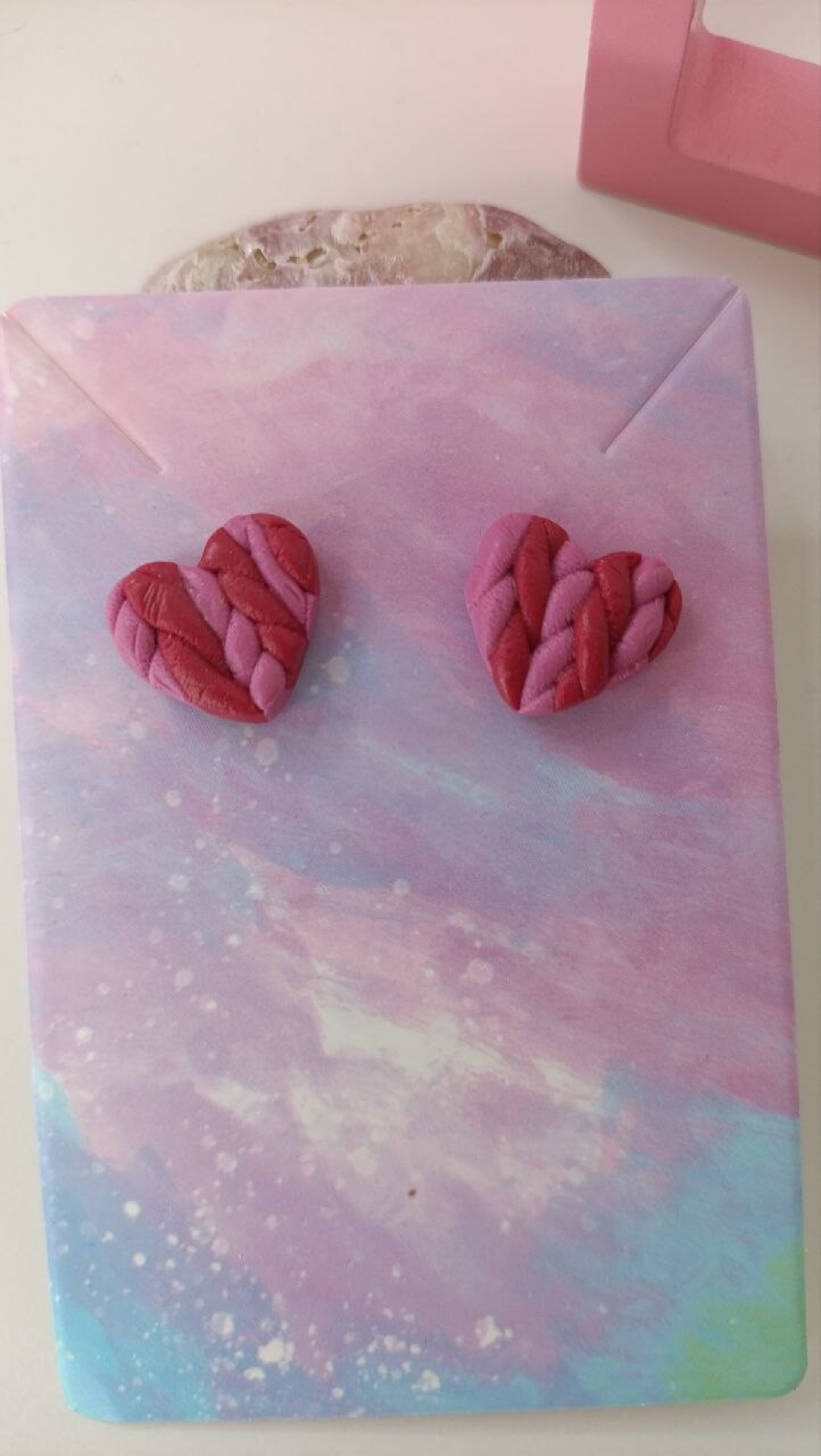 Pendientes pequeños Corazon trenzado Rojo y rosa - 4