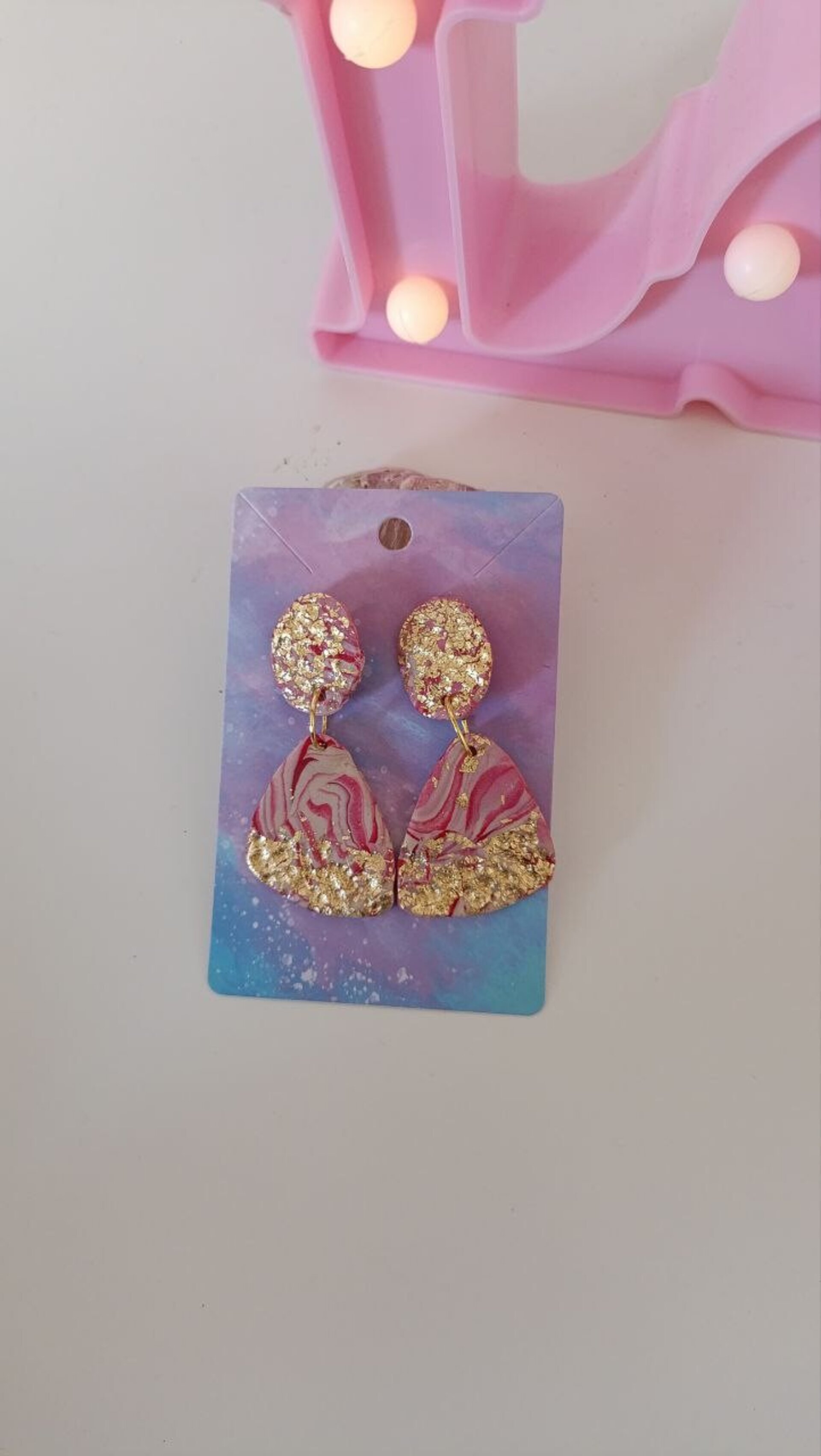Pendientes de Arcilla Polimerica Rosa Metal - 3