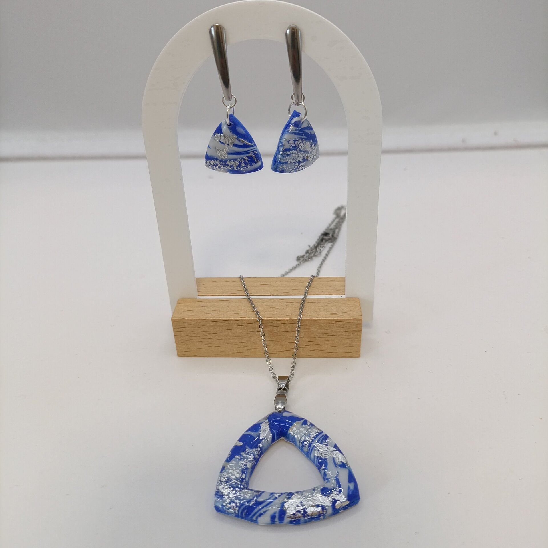 Conjunto de pendientes y Colgante azul - 6