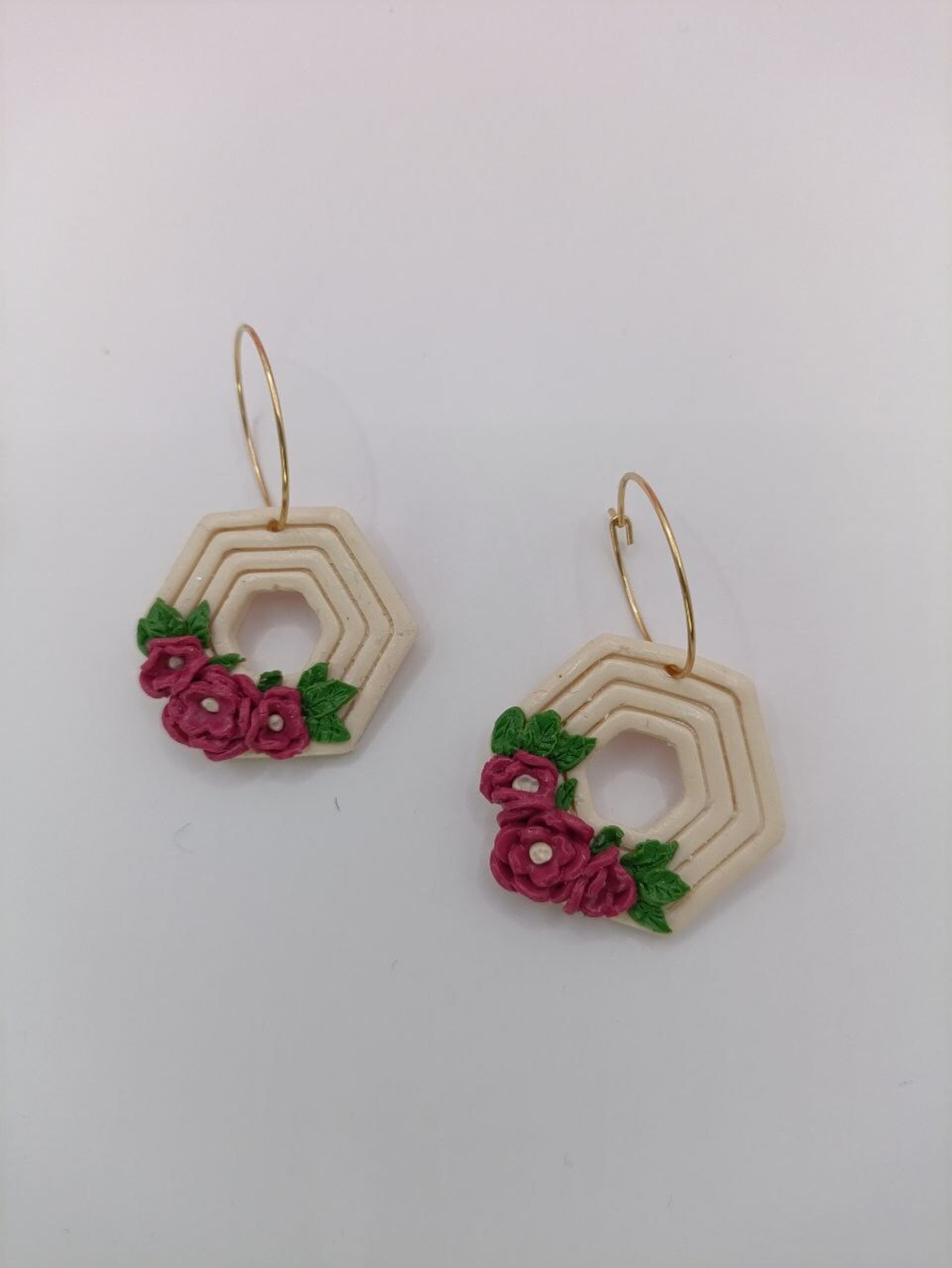 Pendientes de arcilla polimerica Aro Con flores- Jardin - 8