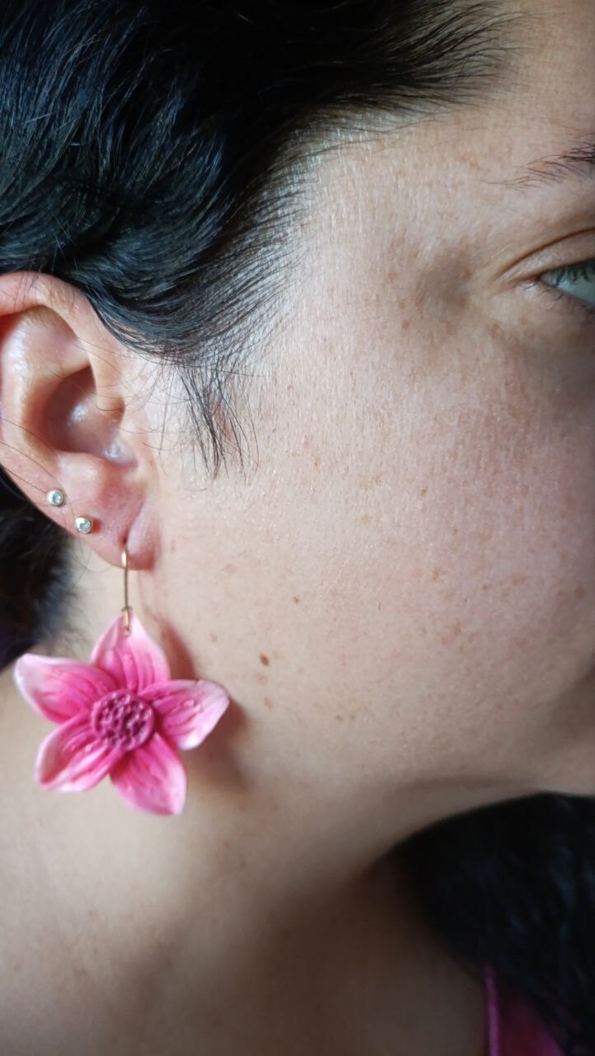 Pendientes de Arcilla Polimerica Flor Lily Rosa - 3