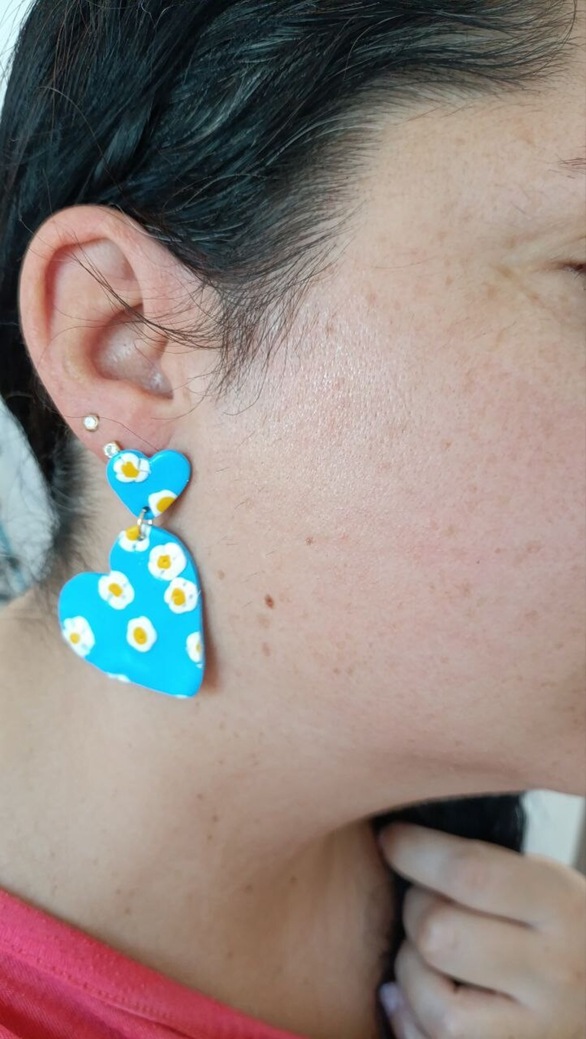 Pendientes de Arcilla polimerica Corazon Floreado - 4