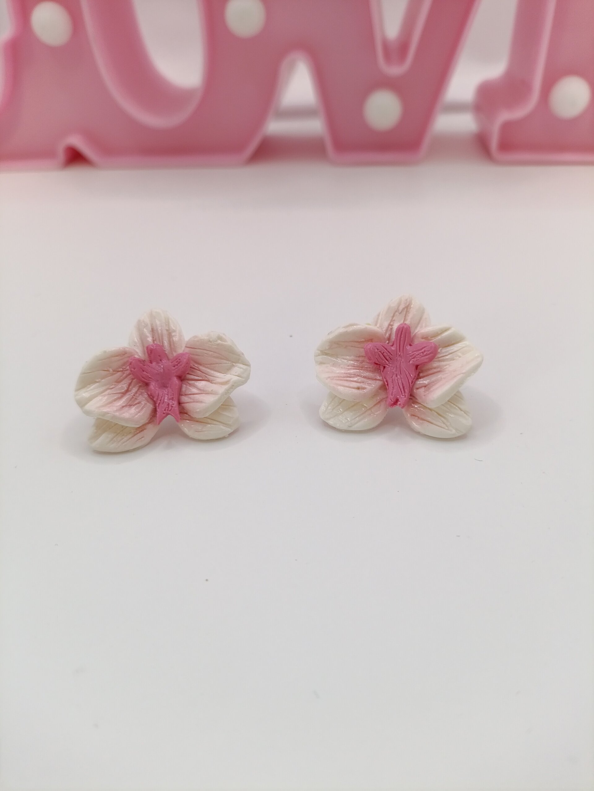 Pendientes de Arcilla Polimérica Orquídea Blanca - 3