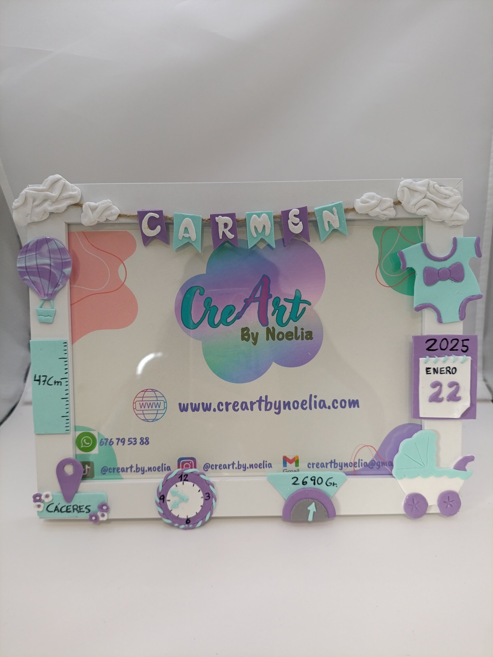 Marco de Fotos Personalizado Recuerdo de nacimiento niña y niño 4modelos - 7