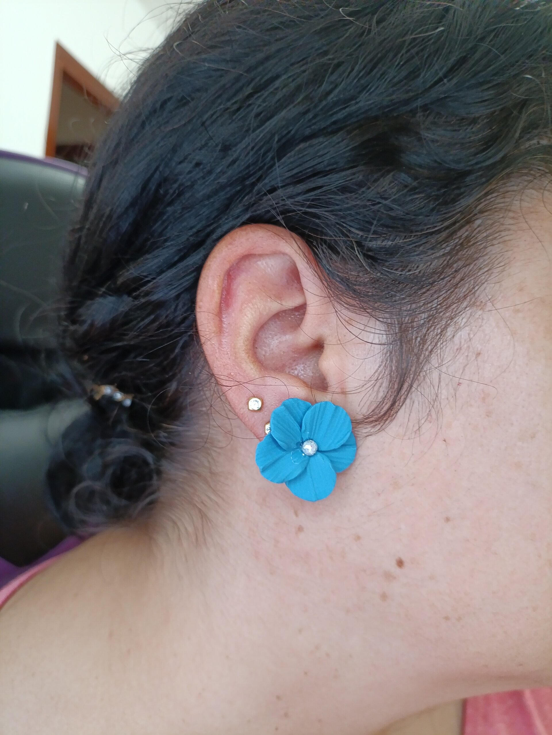 Pendientes Acero y arcilla Flor - 4