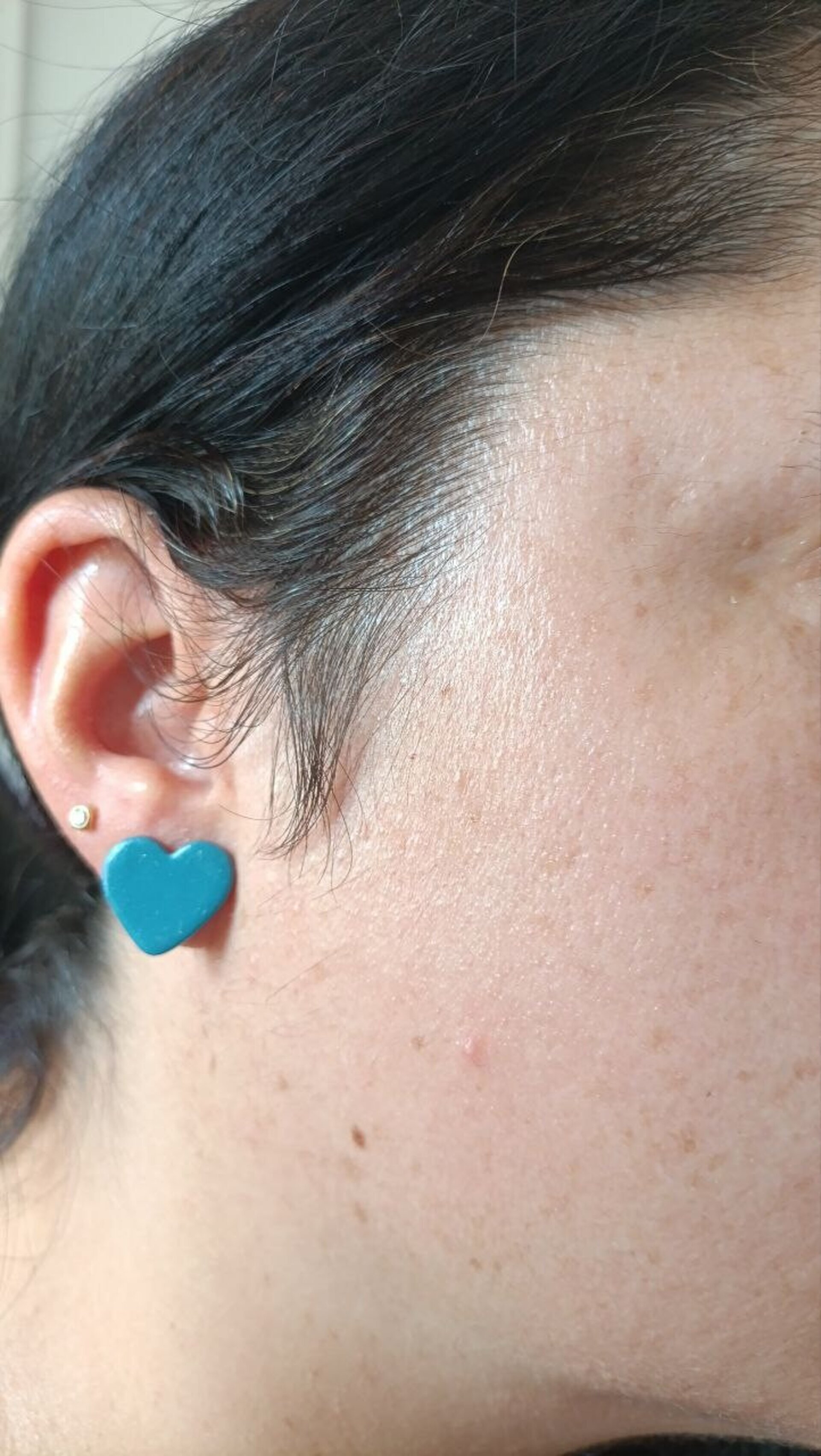 Pendientes Pequeños Corazon Azul Verdoso - 5
