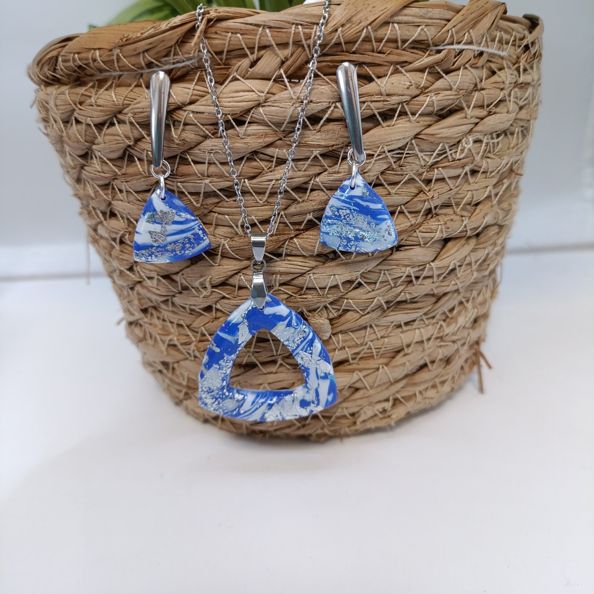 Conjunto de pendientes y Colgante azul - 12