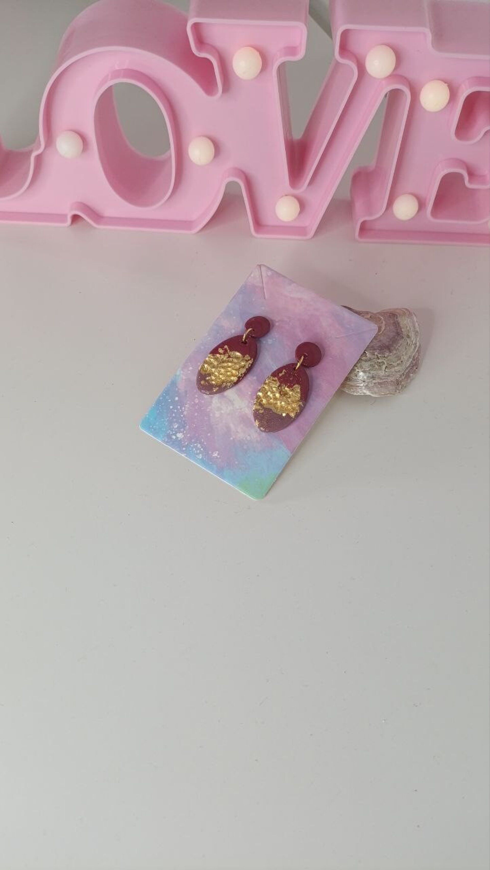 Pendientes de arcilla Grana y oro - 4