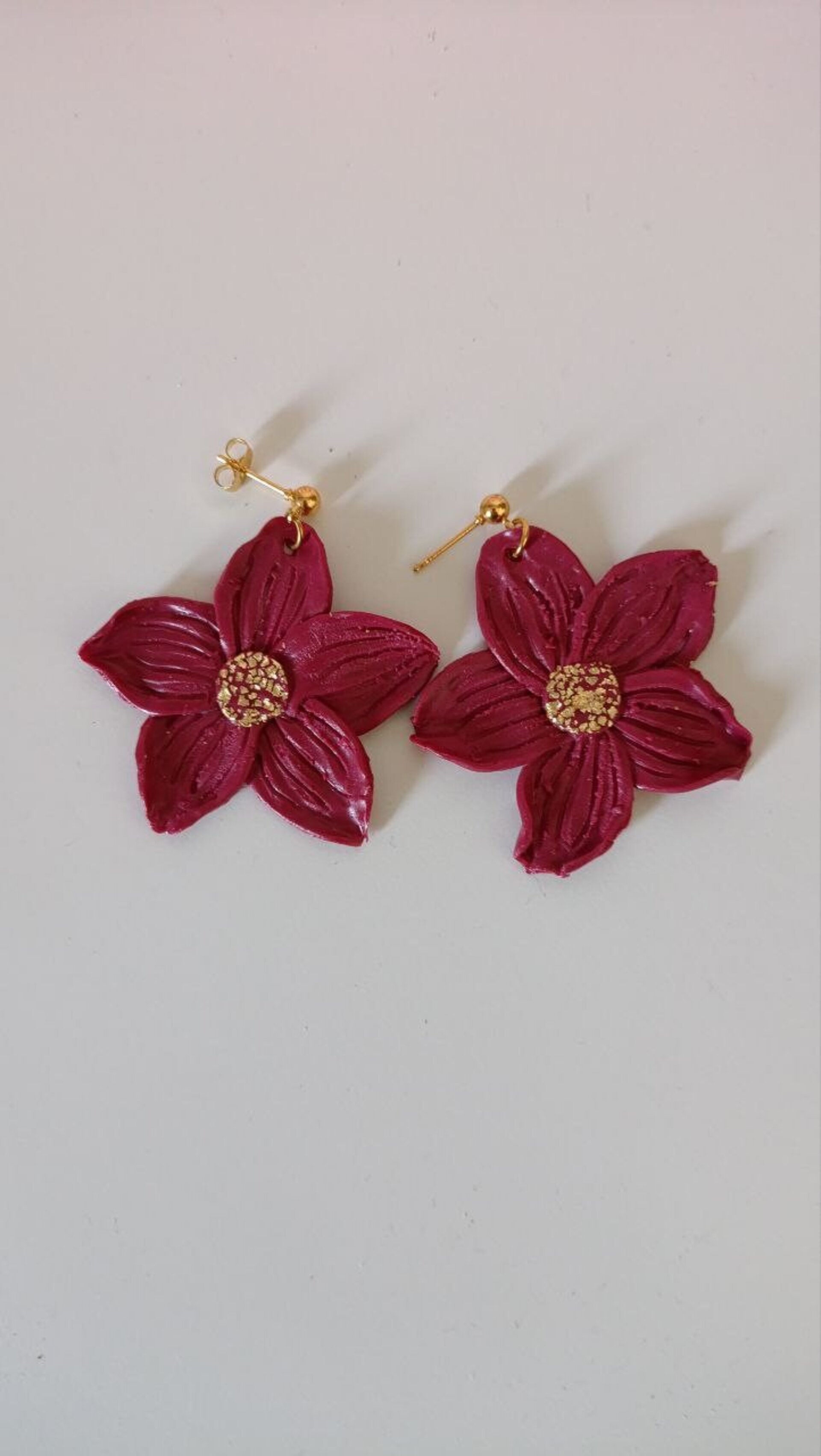 Pendientes de Arcilla Polimerica Flor Lily Vino - 2