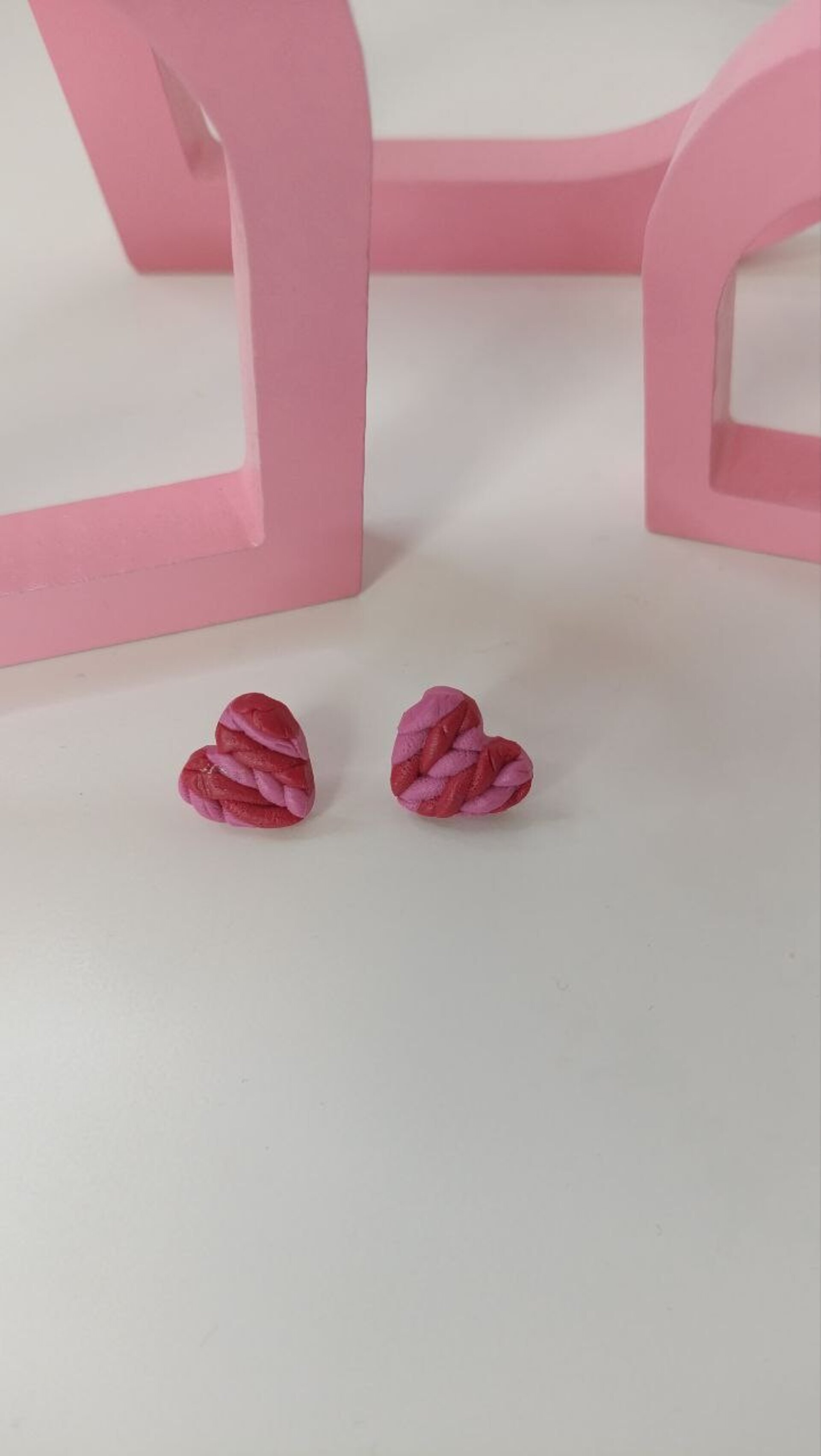 Pendientes pequeños Corazon trenzado Rojo y rosa - 6
