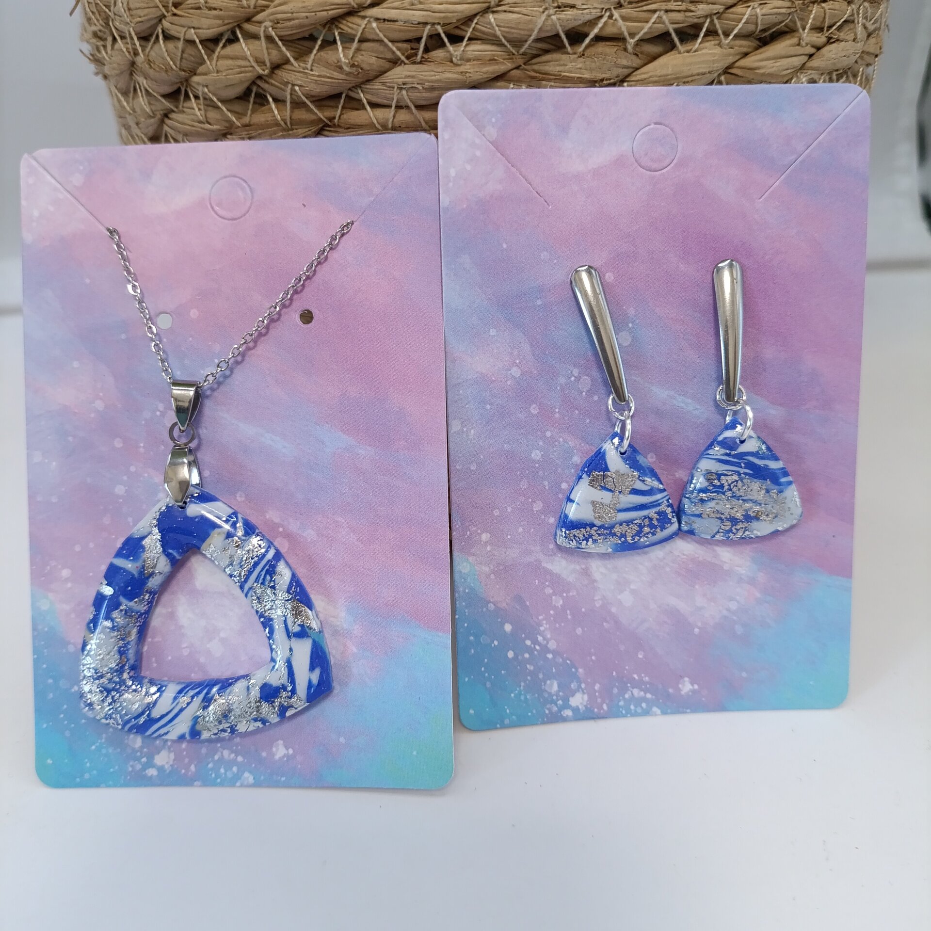 Conjunto de pendientes y Colgante azul - 10