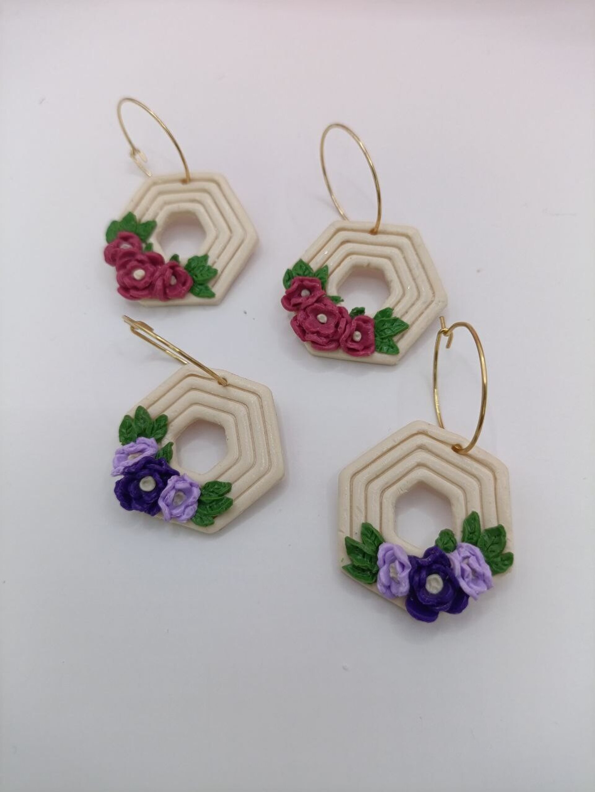 Pendientes de arcilla polimerica Aro Con flores- Jardin - 15