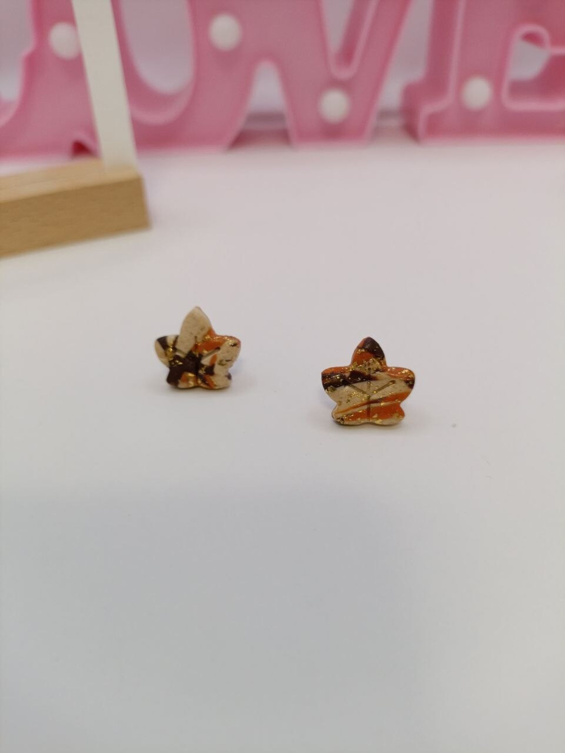 Pendientes pequeños hojas otoñales estampadas - 2