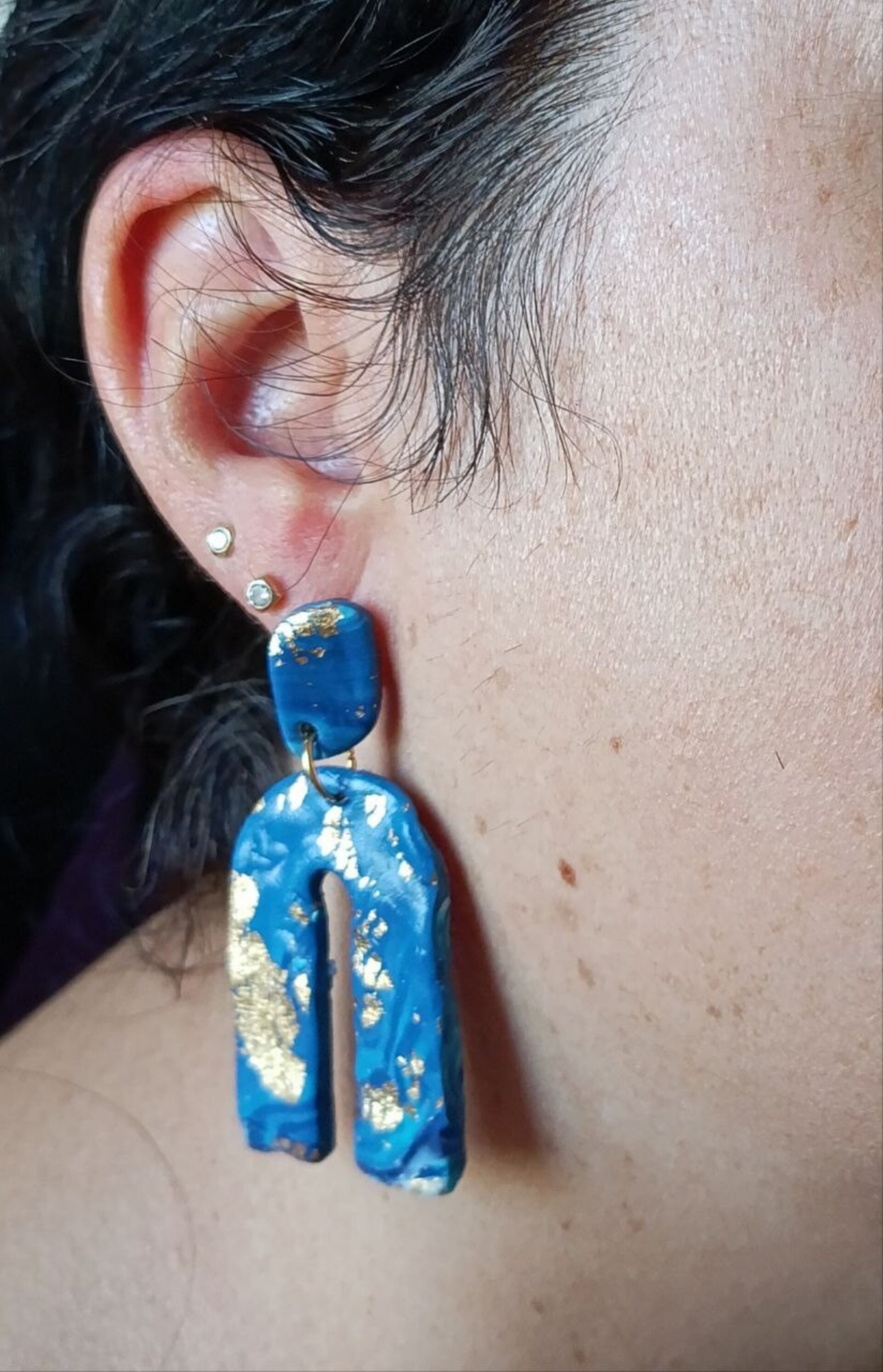 Pendientes de Arcilla Polimerica Océano Oscuro - 4