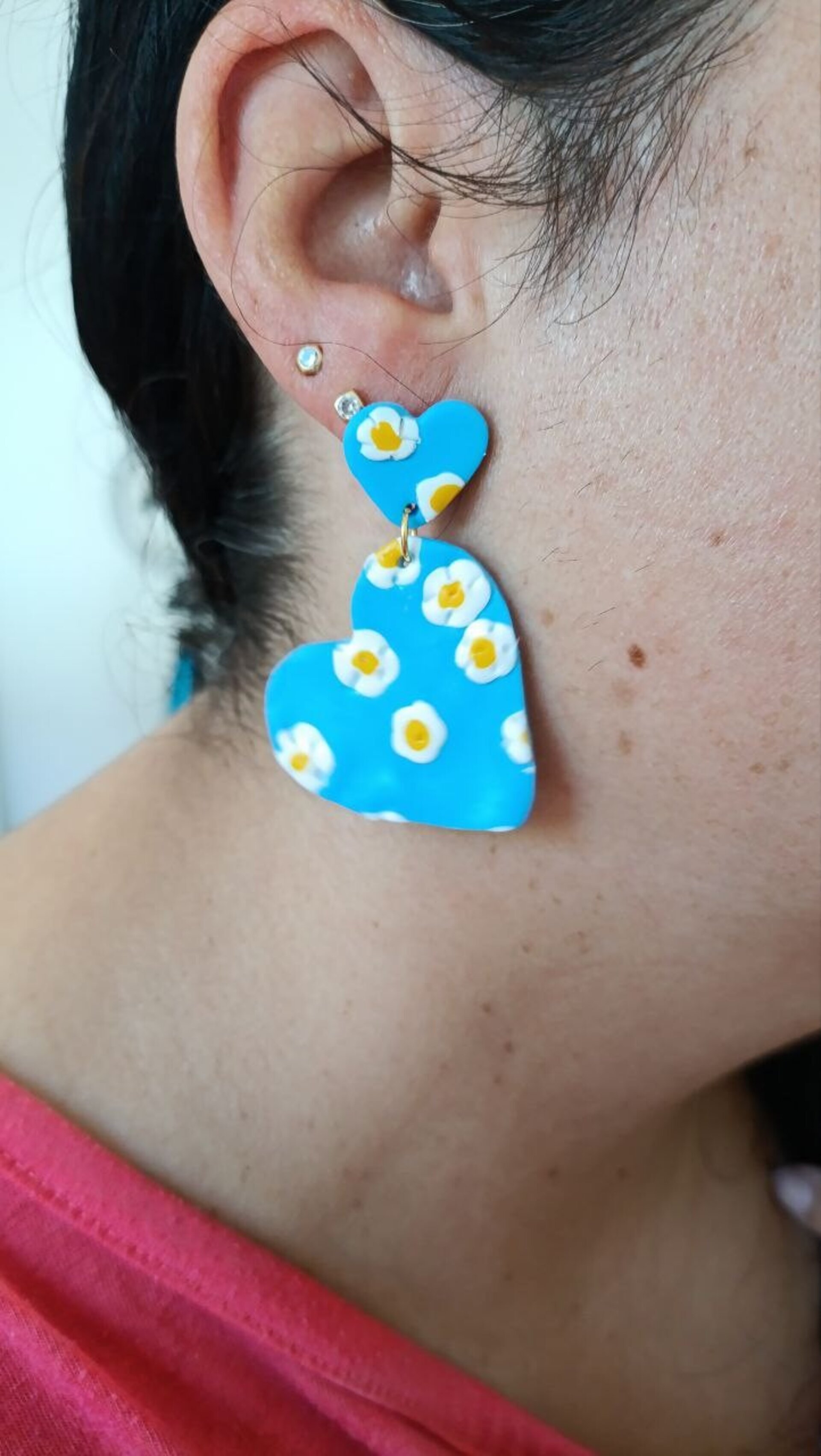 Pendientes de Arcilla polimerica Corazon Floreado - 2