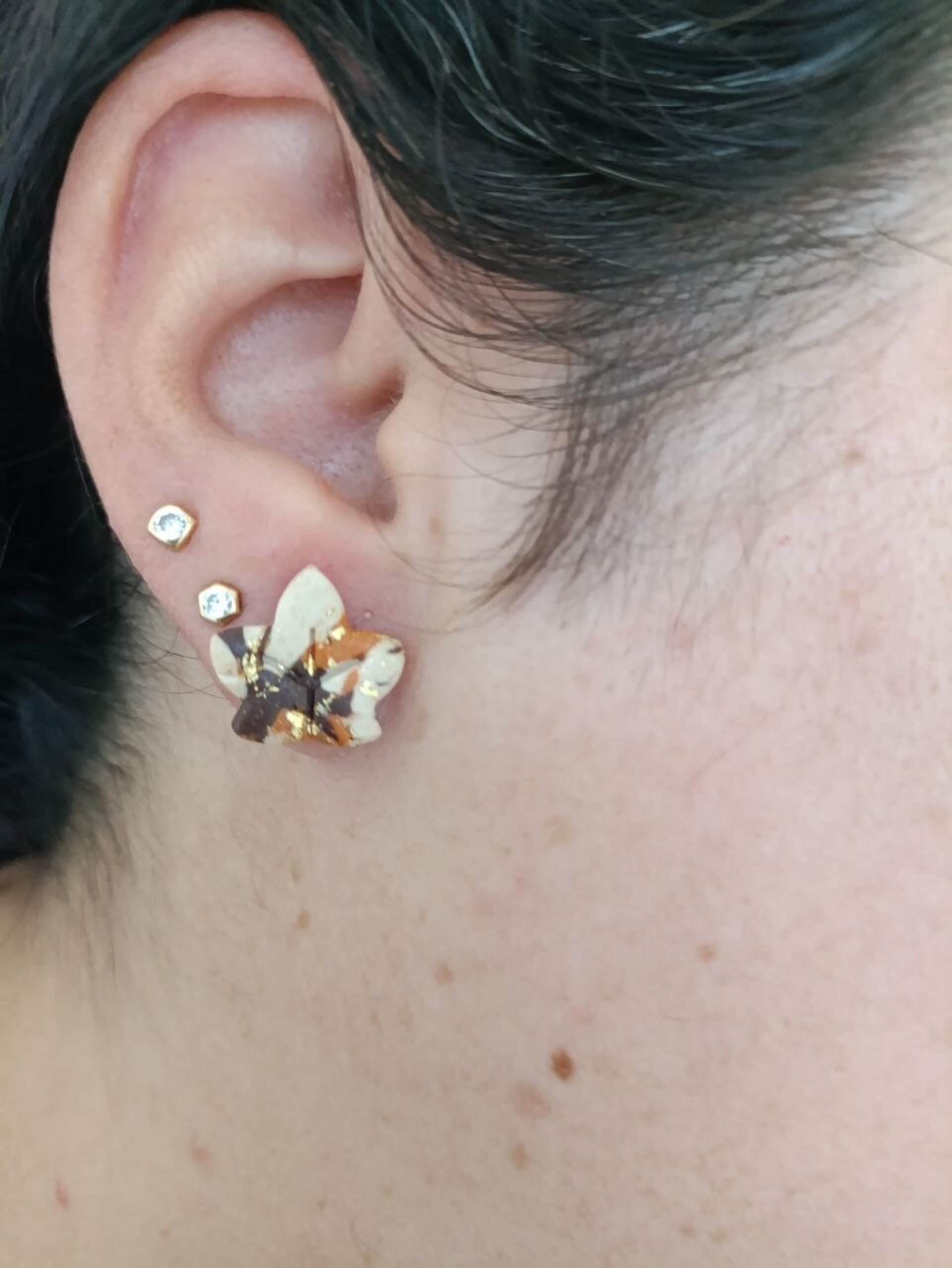 Pendientes pequeños hojas otoñales estampadas - 3