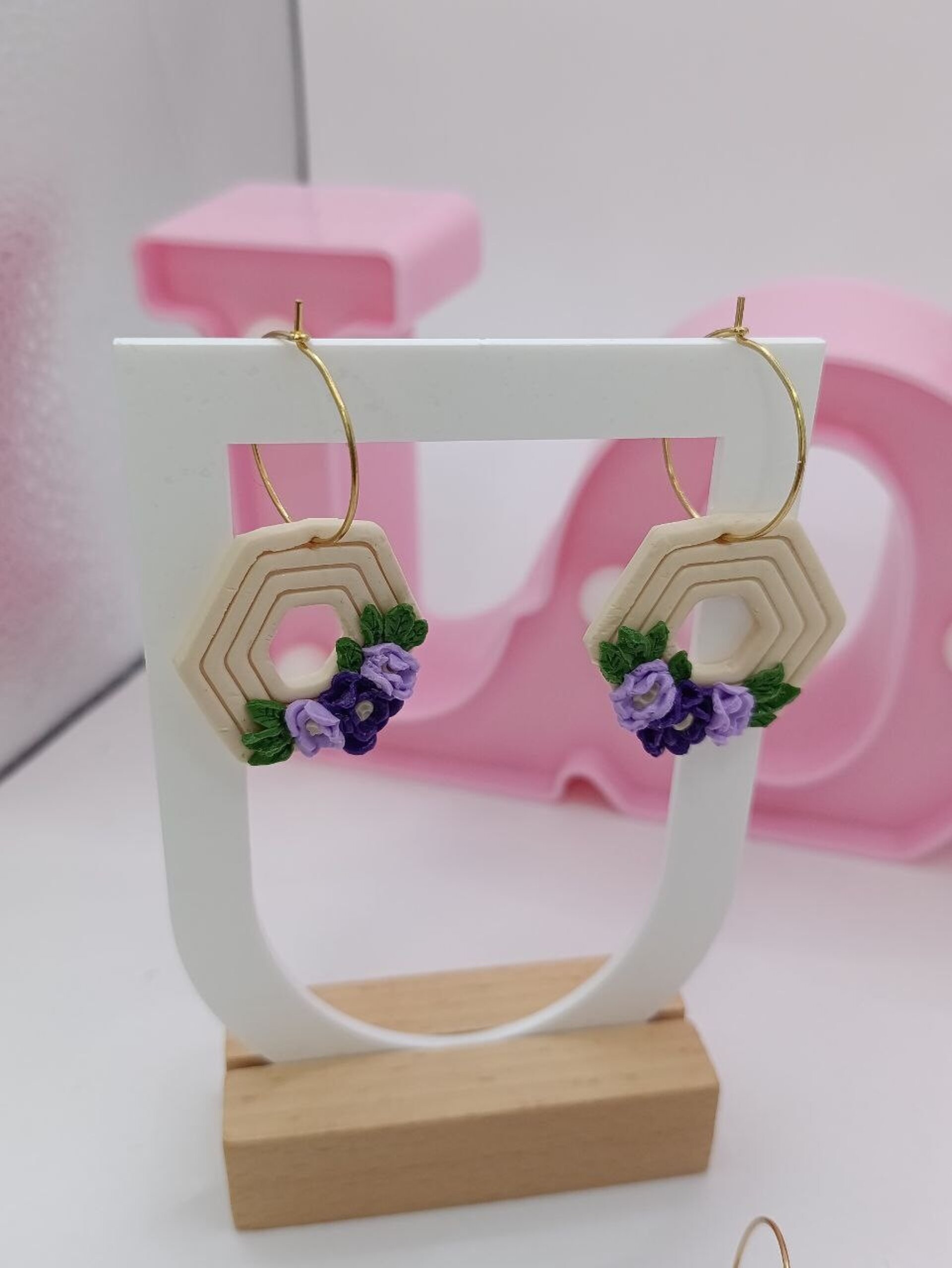 Pendientes de arcilla polimerica Aro Con flores- Jardin - 5