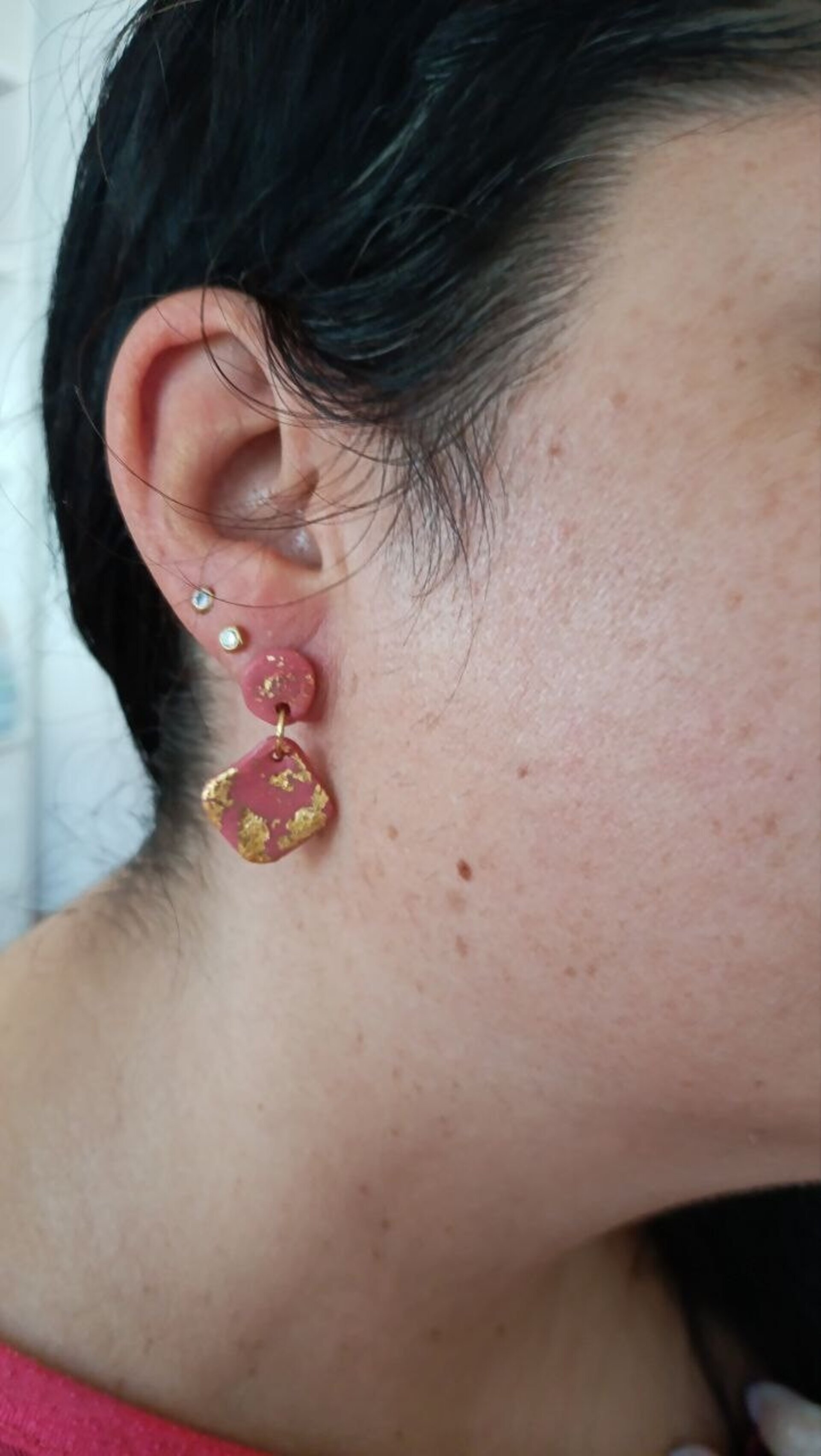 Pendientes Pequeños de Arcilla Polimerica Rombo Marron - 4