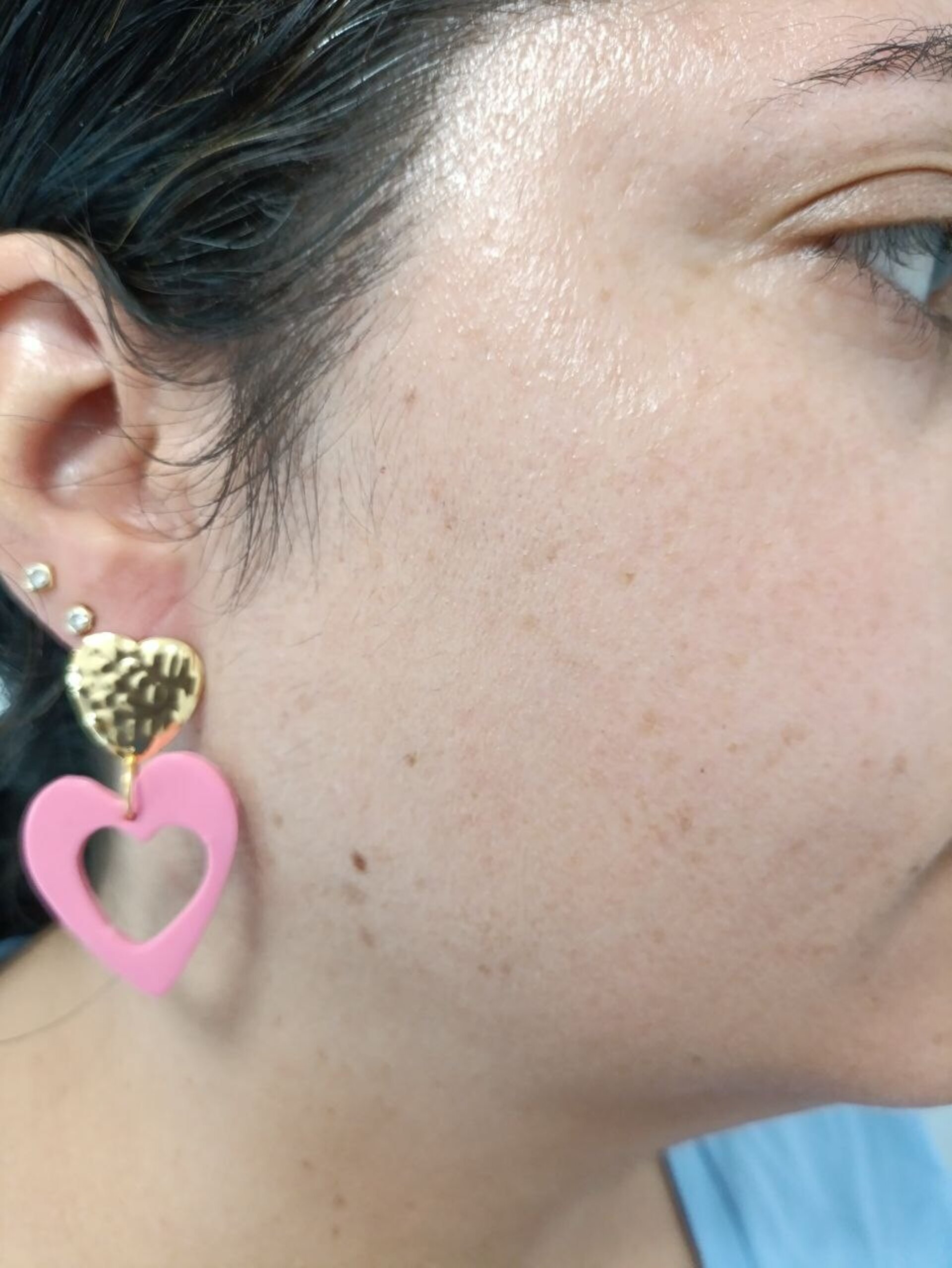 Pendientes de arcilla polimerica Doble corazon rosa - 8